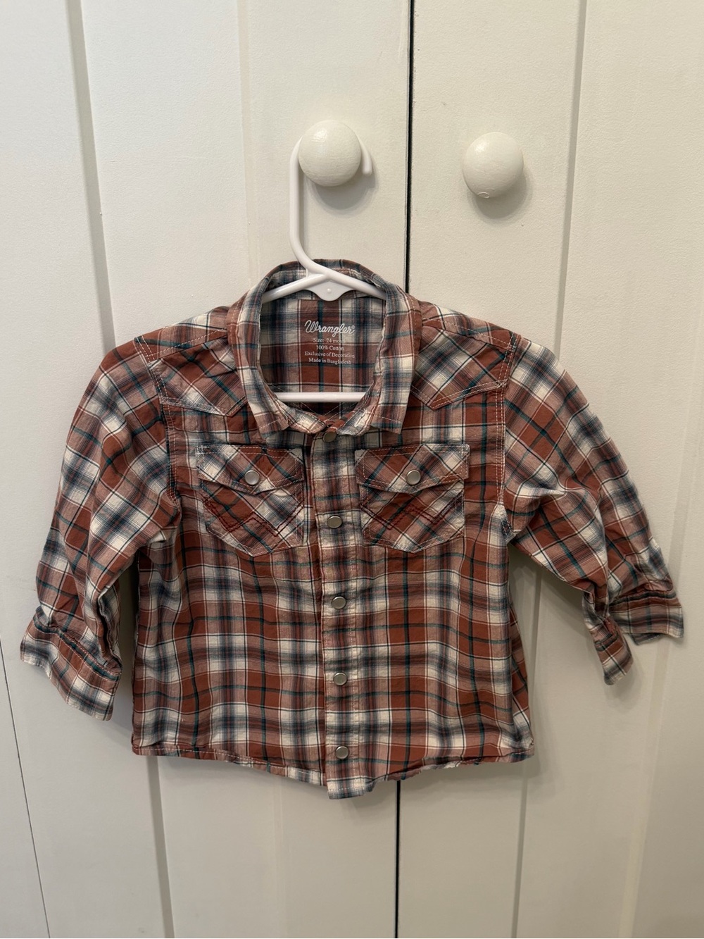 Wrangler Toddler Boy Western Plaid Long Sleeve Pearl Snap Shirt Size 24M